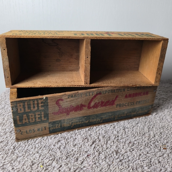 Vintage Blue Label Pasteurized Process Cheese American Wooden Box - Picture 1 of 9